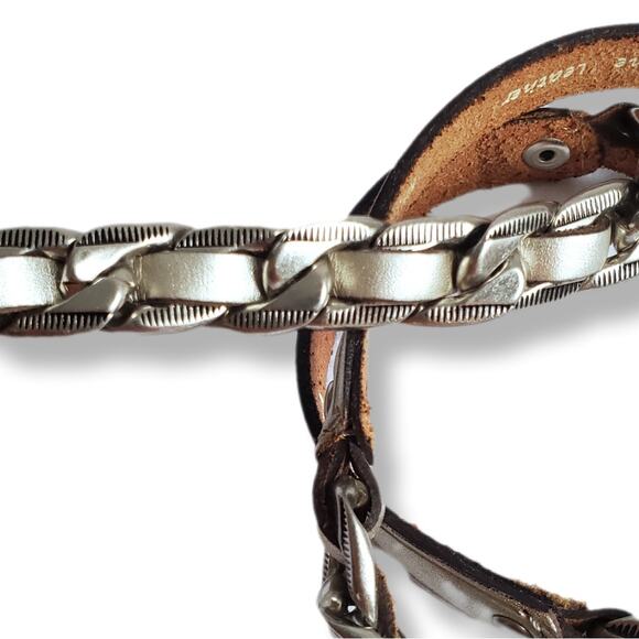 Y2K VTG Women Fossil Metallic Leather Chain Link Belt M Slim Casual Elegant - Picture 2 of 7